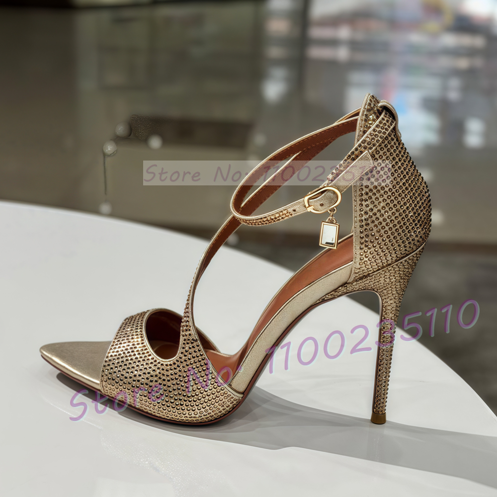 Crossfit Ladies - Champagne Rhinestone Cross Strap Sandals Women