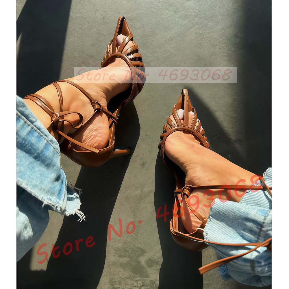 Brown Pointy Toe Caged Sandals - مراجعة Crossfit Ladies وسعره