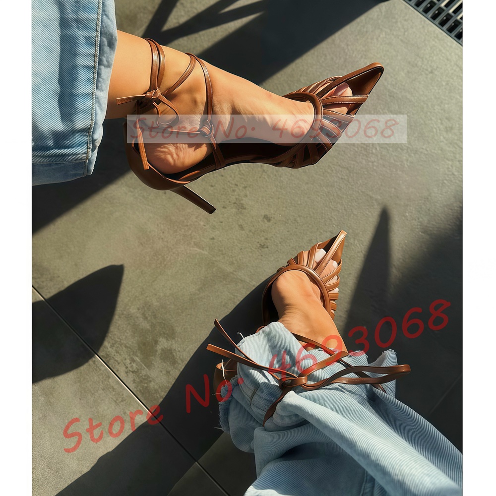 Brown Pointy Toe Caged Sandals - مراجعة Crossfit Ladies وسعره