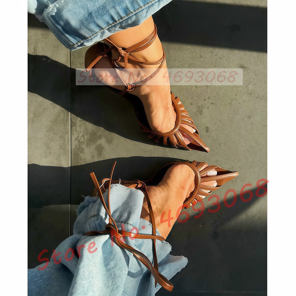 Brown Pointy Toe Caged Sandals - مراجعة Crossfit Ladies وسعره