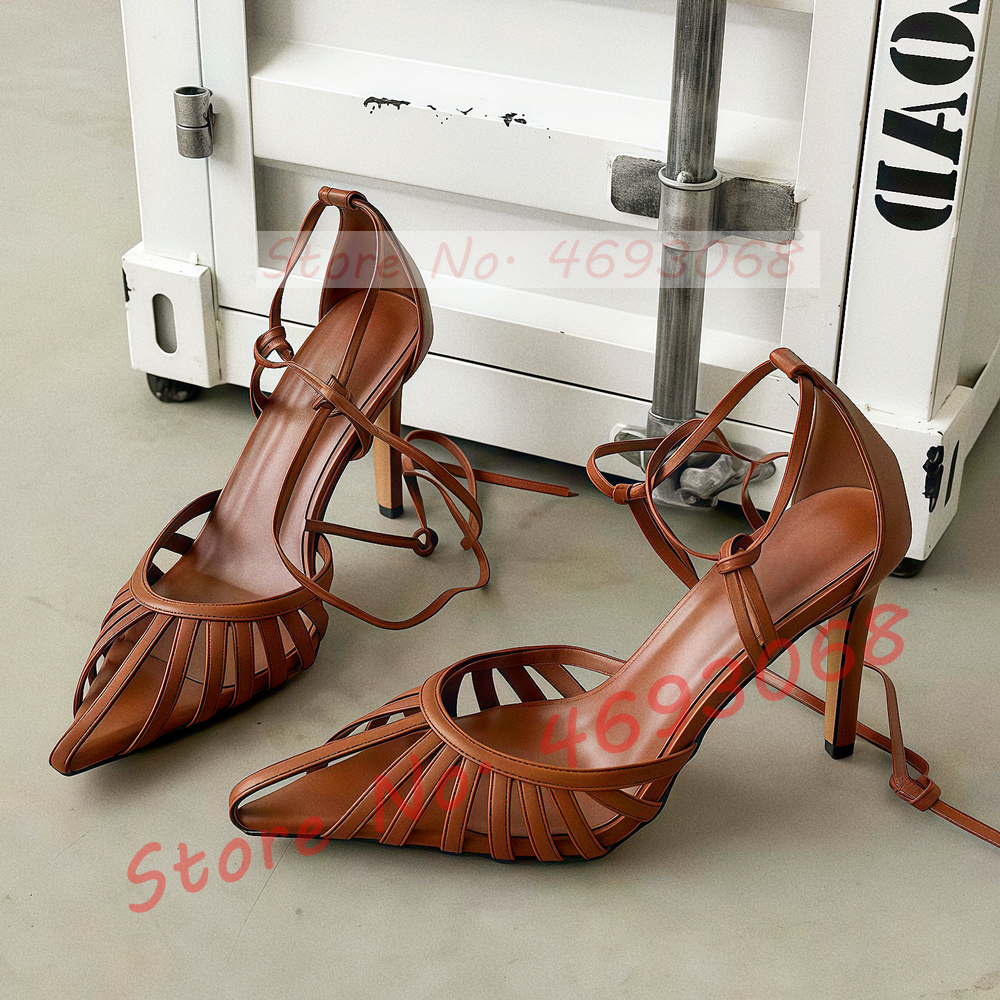 Brown Pointy Toe Caged Sandals - مراجعة Crossfit Ladies وسعره